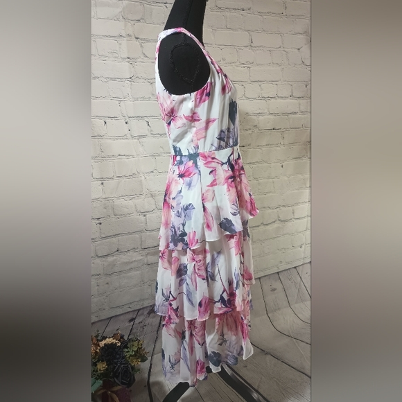 Floral Silhouette WovenChiffon Tiered OverlayDress Blush SL Fashions - Picture 7 of 16